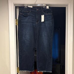 Judy Blue Dark Indigo Cropped Raw Hem Jeans